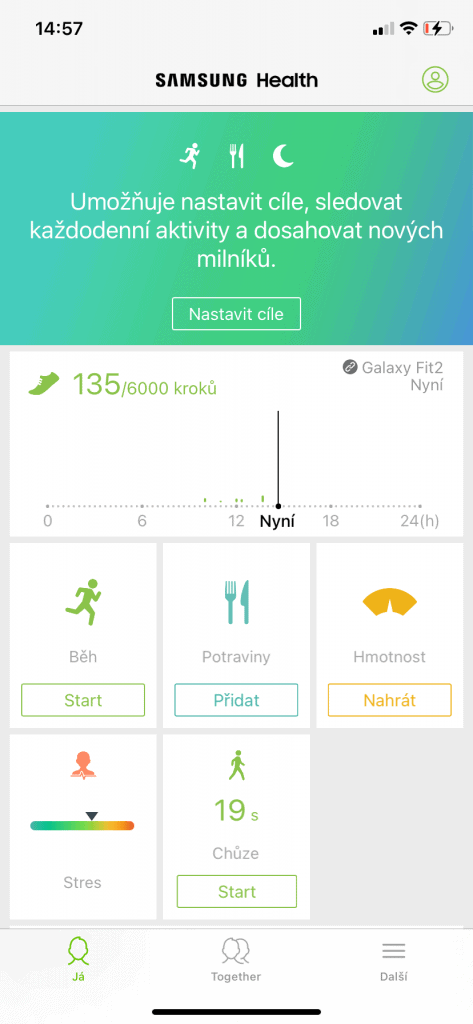 Kezdőképernyő a Samsung Health alkalmazásban