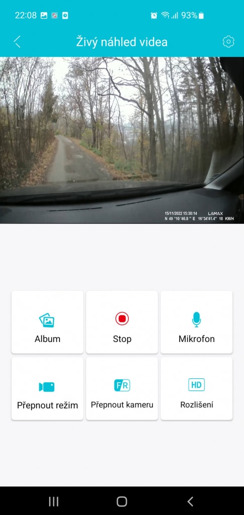 A készülék sikeres párosítása után megjelenik az aktuális dashcam képe