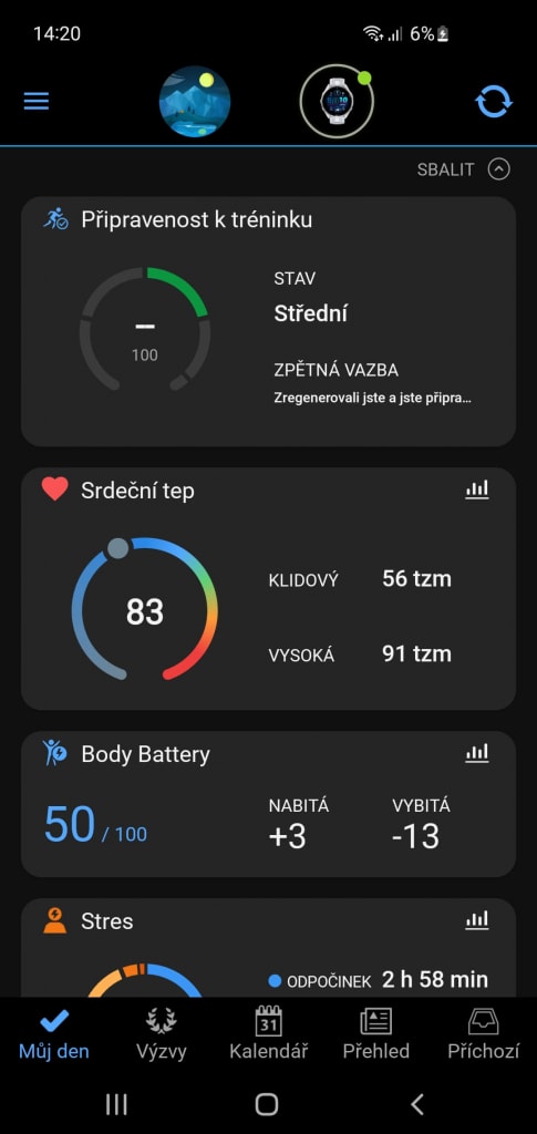 A Garmin Connect alkalmazásban az óra beállításai és különböző statisztikák találhatók