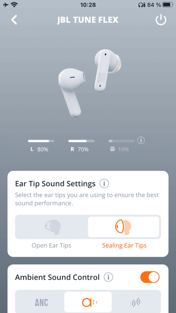 A JBL Headphones alkalmazás intuitív és áttekinthető