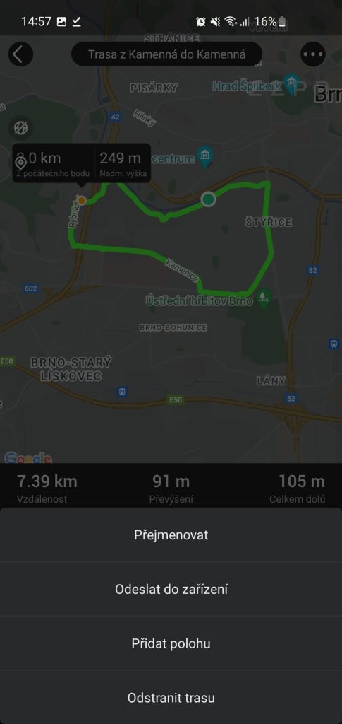 A mentés után elküldheti az útvonalat az eszközére