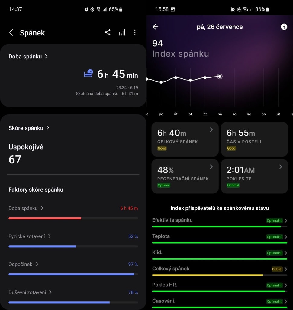 Az alvásmérés összehasonlítása az Ultrahuman Ring Airrel (jobbra)