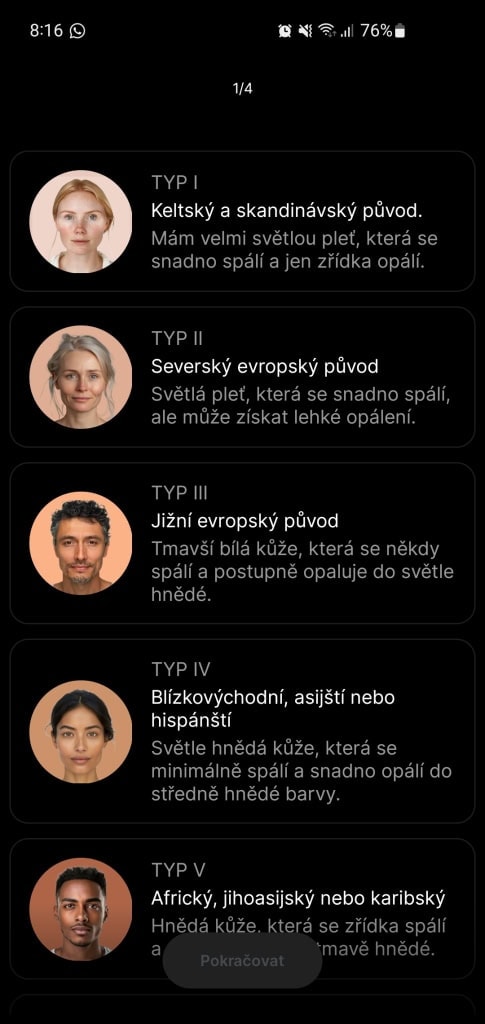 A fototípus kiválasztásakor kövesse a leírásokat.