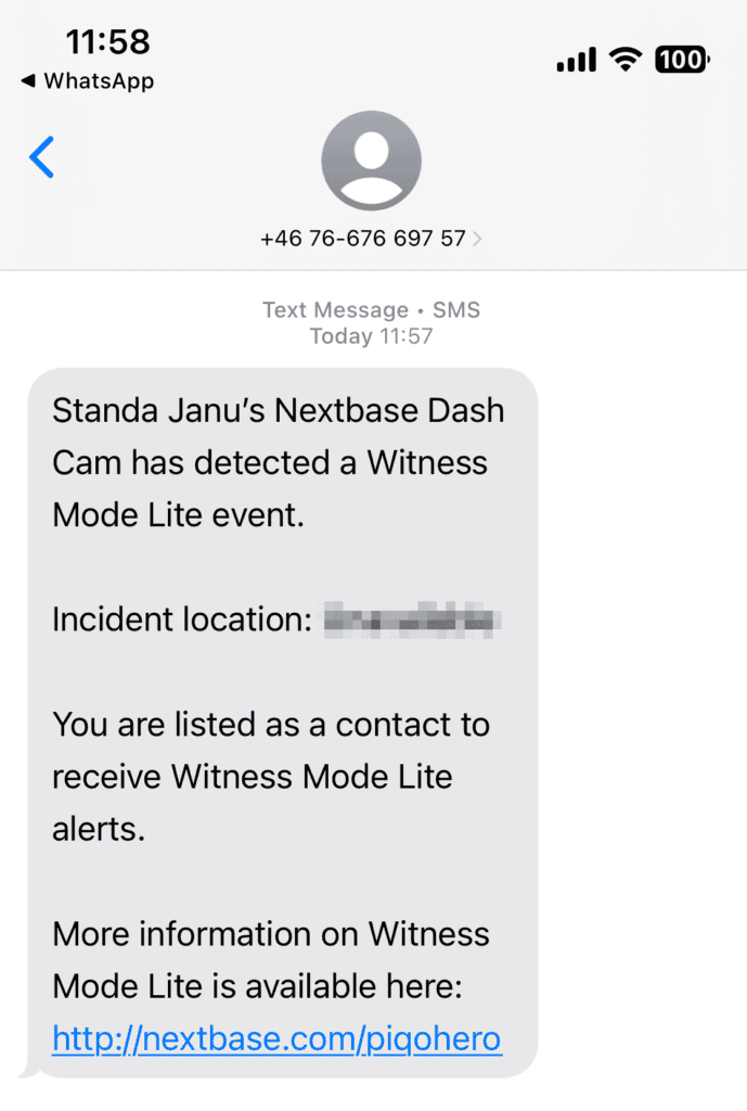 A Witness mód aktiválása után SMS-t küld a megadott számokra az aktuális helyzettel.
