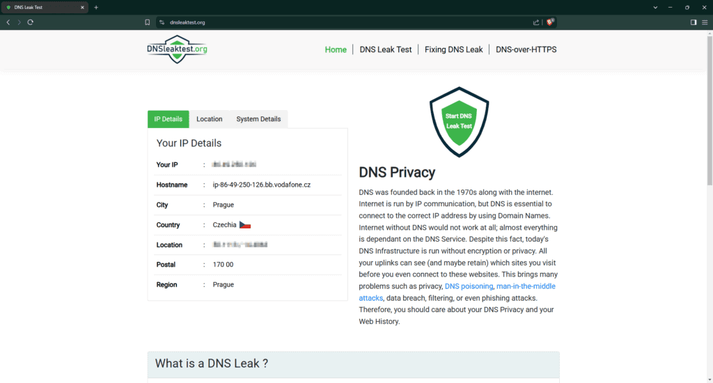 DNS szivárgás teszt