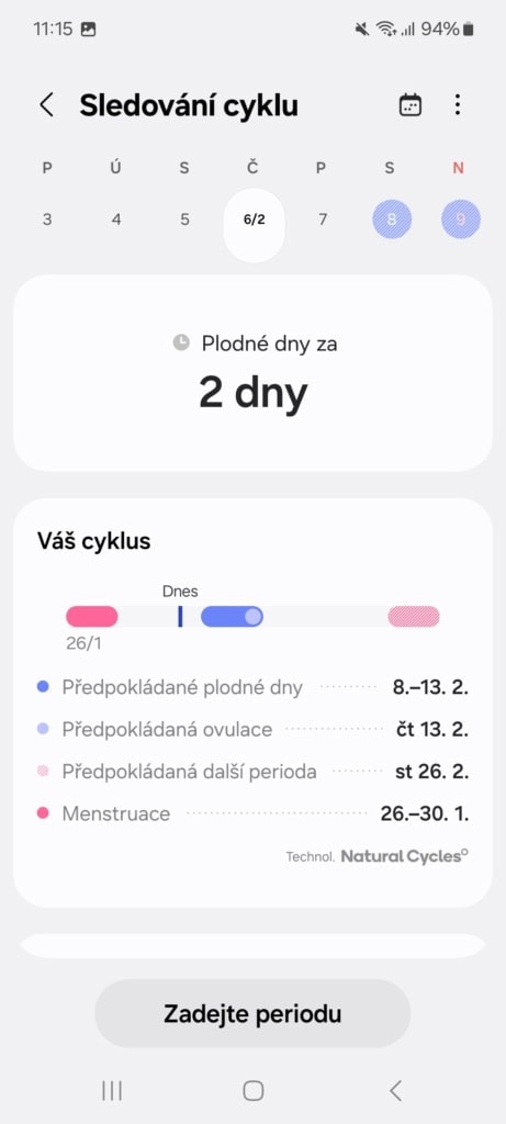 Egyszerű menstruációs naptár ciklus becsléssel