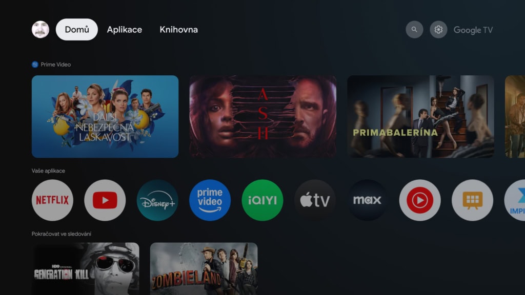 Google TV kezdőképernyő