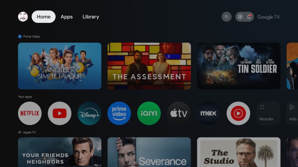 A Google TV rendszer kezdőképernyője